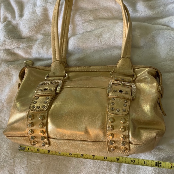Kathy Van Zeeland Satchel Purse Bling Gold Zipper - Picture 7 of 8